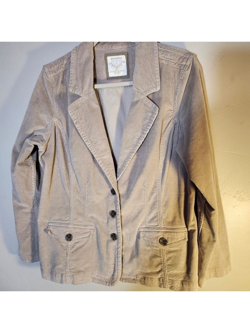Sonoma beigh Corduroy Blazer 2 pocket cotton button up sz L